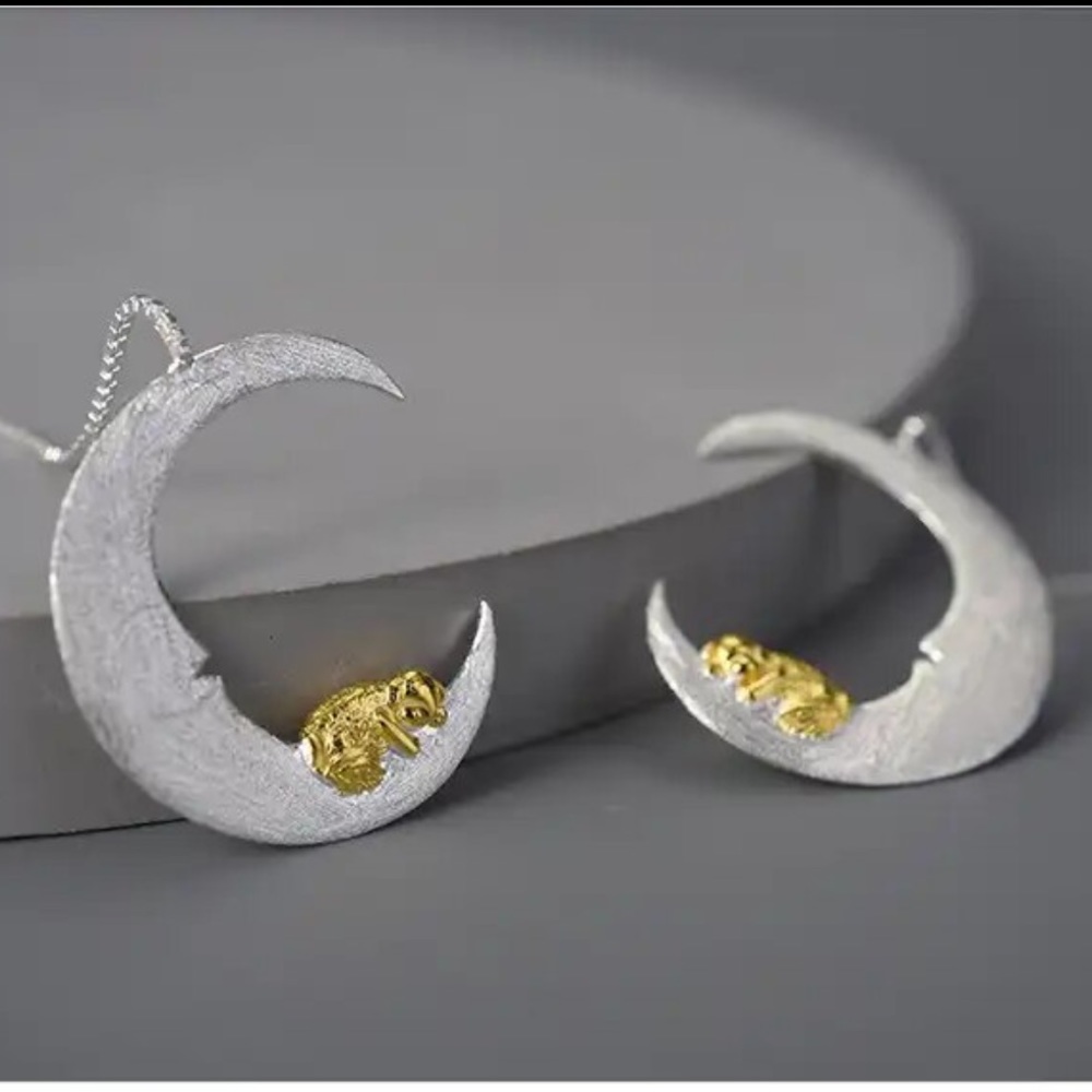 Artisan Handmade 925 Silver Dangle Moon Earrings - Picture 4 of 8